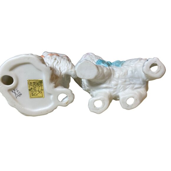 HOMCO White Persian Kittens Cats Figurines Pink Blue Bows Taiwan 1428 set of 2 - Picture 10 of 13